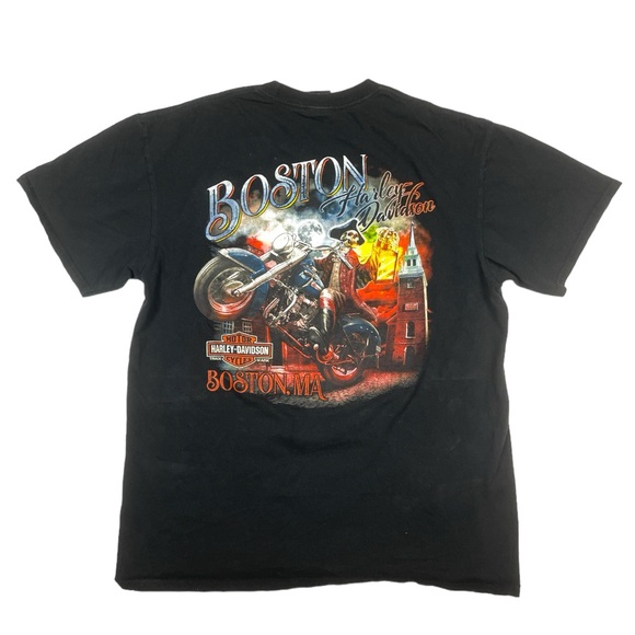 Harley Davidson oversized upcycled reworked Skull Boston graphic tee - Picture 2 of 4